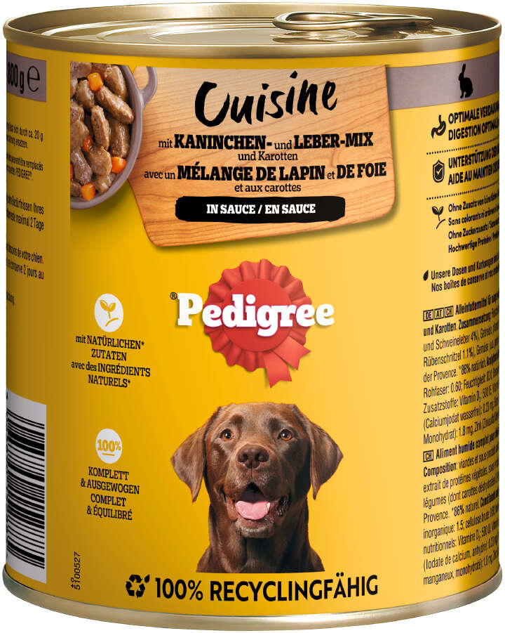 Pedigree Hunde-Nassfutter Cuisine Kaninchen- und Leber-Mix und Karotten in Sauce
